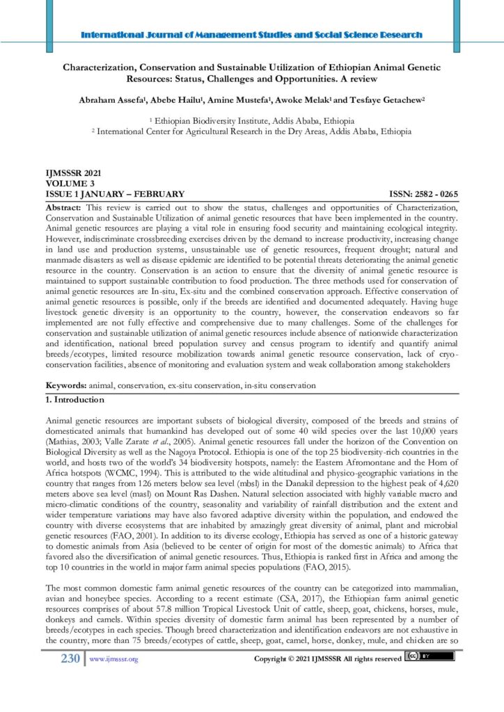 thumbnail of Characterization, Conservation and Sustainable Utilization of Ethiopian